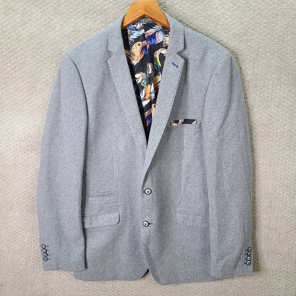 Paisley & Gray Jacket Mens 46L Gray Blazer Slim Fit Wool Blend Butterfly Lining